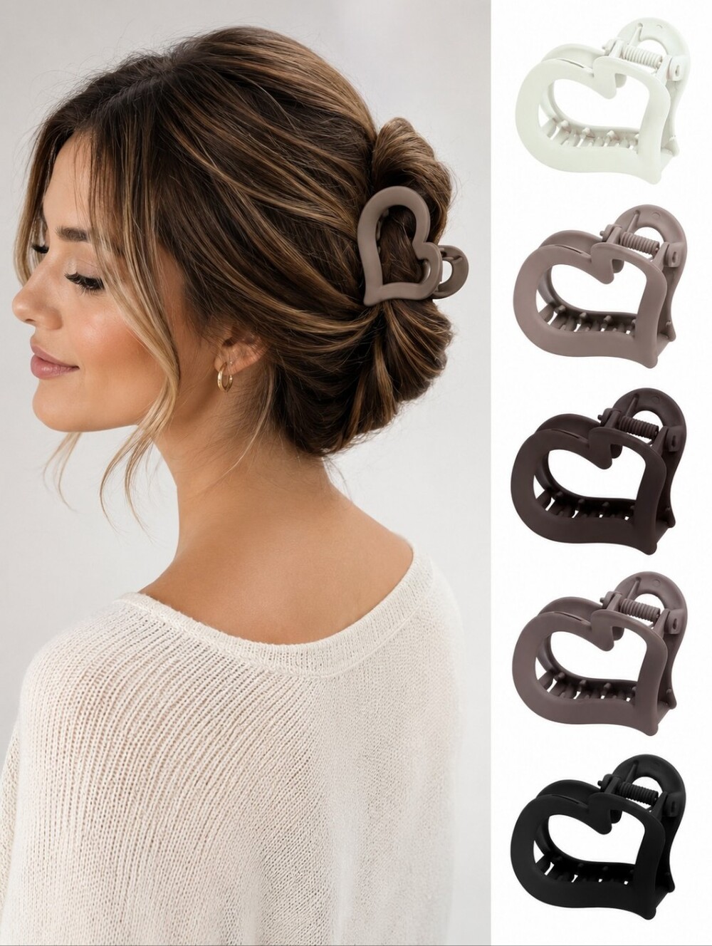 5 Heart Shaped Hair Claws Clips Neutral Minimalist Coquette